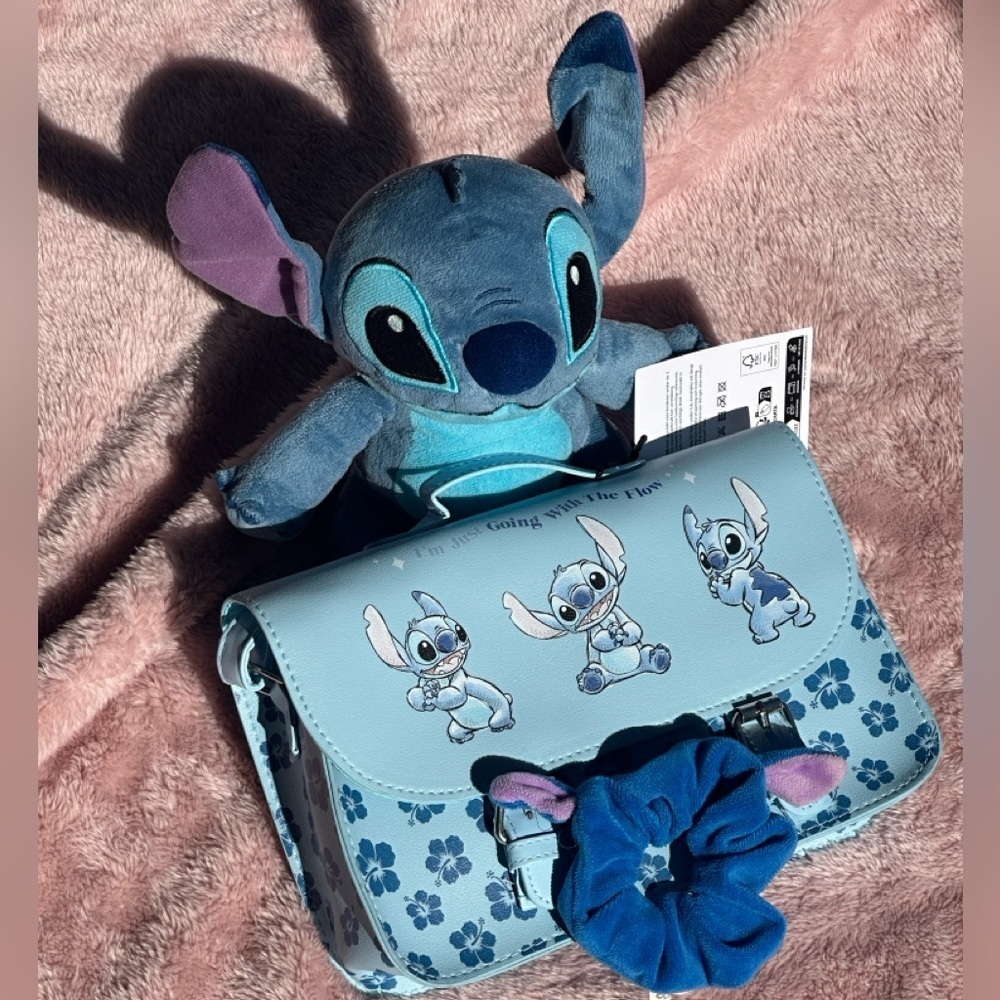Disney Stitch 3-Piece Bundle • Plush + Crossbody Bag + Ears Scrunchie
